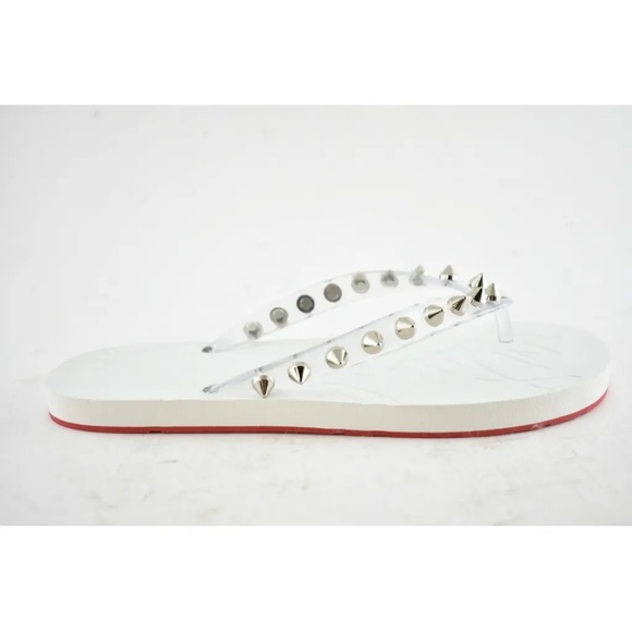 Christian Louboutin Loubi Flip Spikes Donna Flat White Thong Flip Flop Sandal 39 - Picture 2 of 12